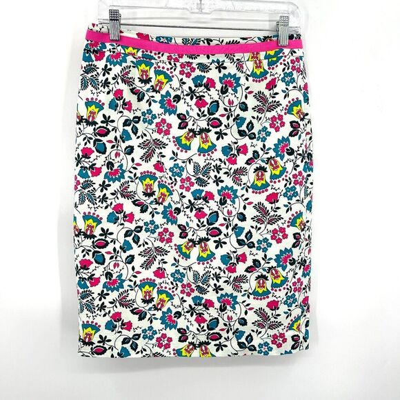 BODEN Women's White Pink Blue Floral Print A-Line Spring Office Skirt Size 6 - Picture 1 of 7